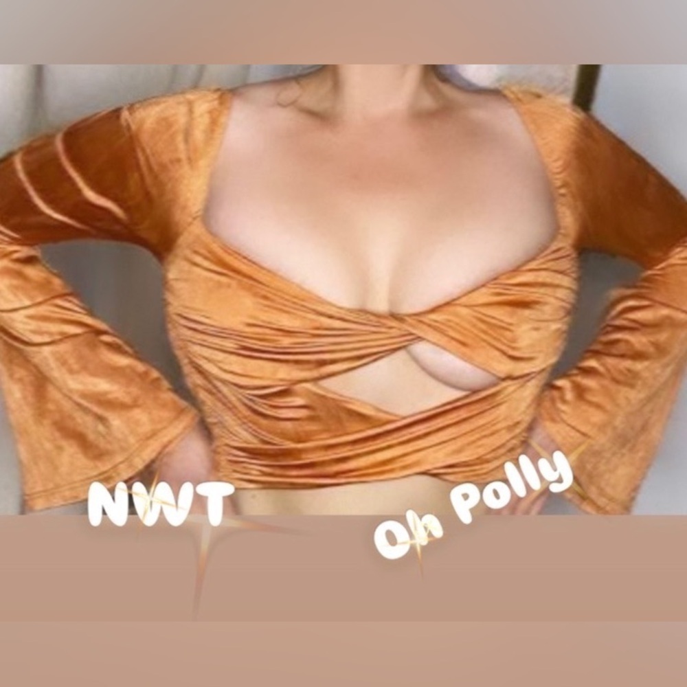 🌷 Oh Polly 🌷 NWT Flare Bell Sleeve Cutout Crop Top